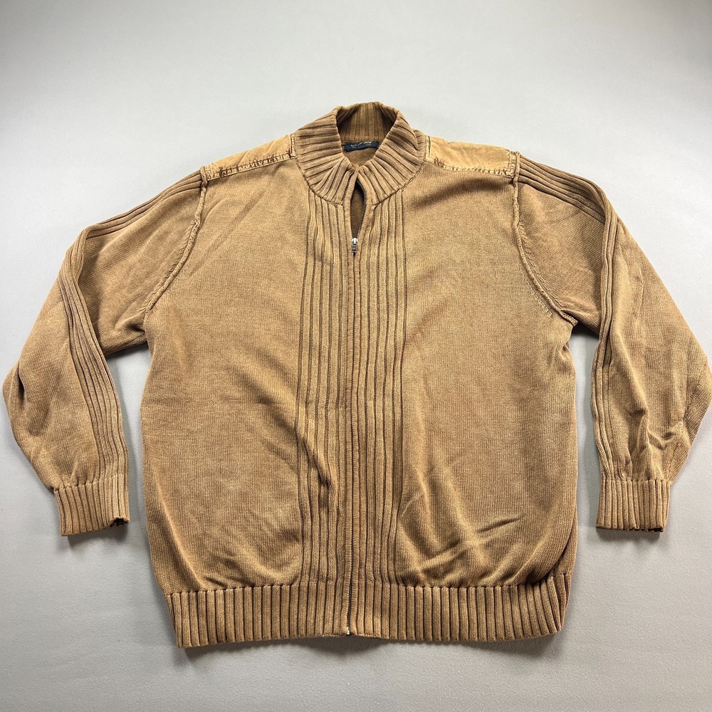 Roundtree & Yorke Casuals Cardigan Sweater Mens 2XL Brown Ribbed Knit Full Zip